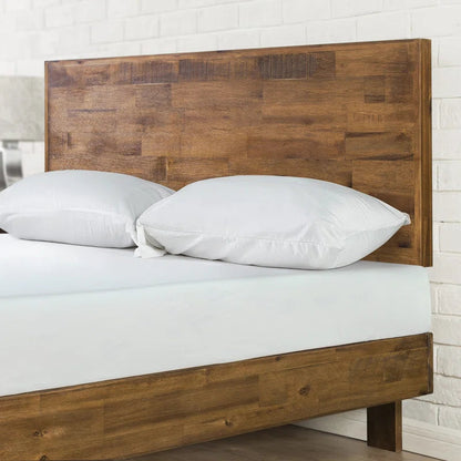 Lirim Industrial Modern Solid Wood Platform Bed with Adjustable Headboard