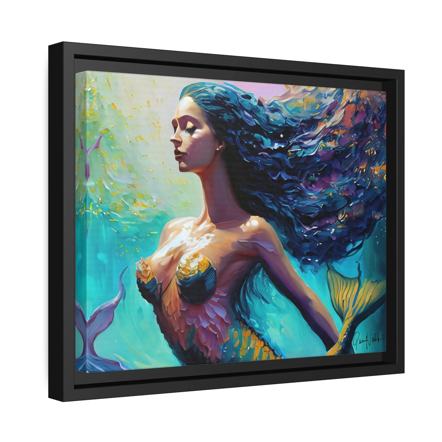 Mermaid Canvas Wall Art with Frame - by Queennoble