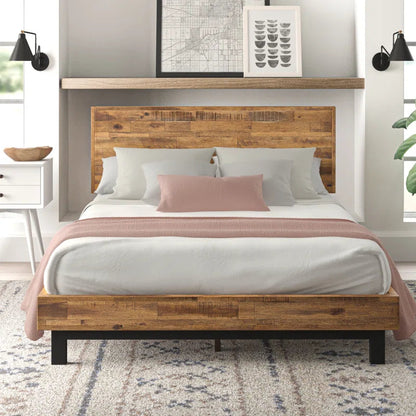 Lirim Industrial Modern Solid Wood Platform Bed with Adjustable Headboard