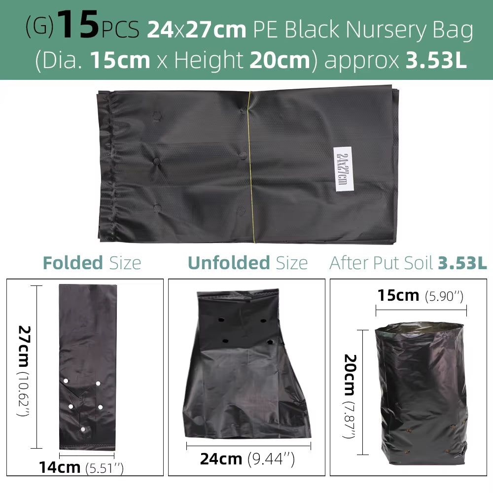 Garden PE Environmental Black Plastic Breathable Anti-Uv Nursery Bags Agriculture Gardening Seedling Cultivation Grow Soil Bags