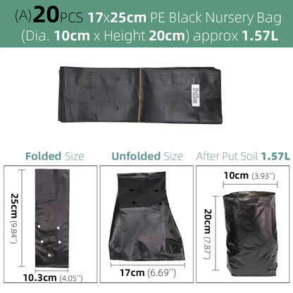 PE Environmental Black Plastic Breathable Anti-Uv Nursery Bags Agriculture Gardening Seedling Cultivation Grow Soil Bags