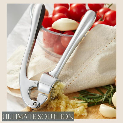 Kitesssensu 3 in 1 Premium Garlic Press Set, High Effective Garlic Mincer & Crusher, Dishwasher Safe & Rust Proof with Silicone Roller Peeler & Cleaning Brush, Kitchen Utensils