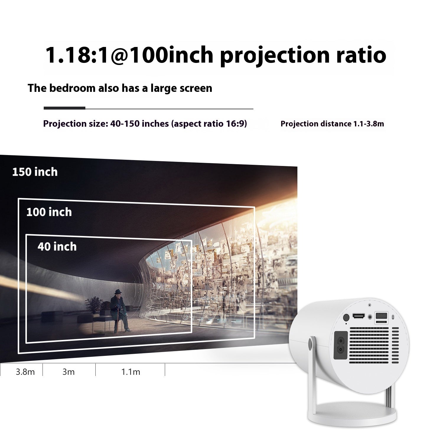 Portable Projector Small Straight Projector for Home Use 180 Degrees Projection Angle Automatic Focus Home Video Projector