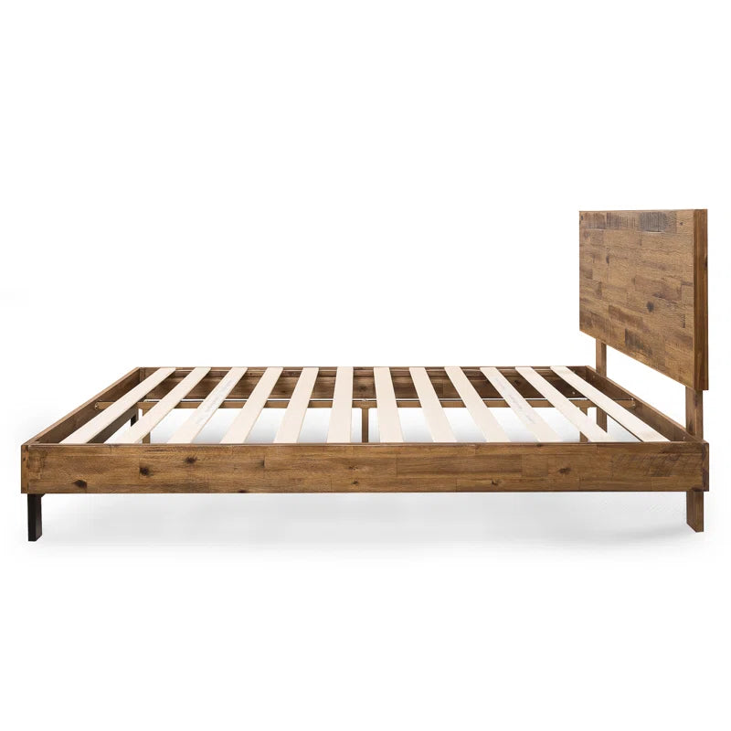 Lirim Industrial Modern Solid Wood Platform Bed with Adjustable Headboard