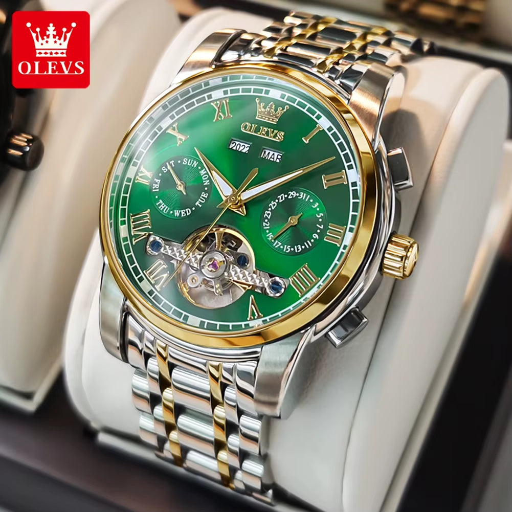 Automatic Mechanical Men Watches Stainless Steel Waterproof Date Week Green Fashion Classic Wrist Watches Reloj Hombre