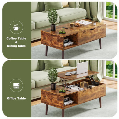 Lift-Top Coffee Table for Living Room with Storage Shelf and Hidden Compartment